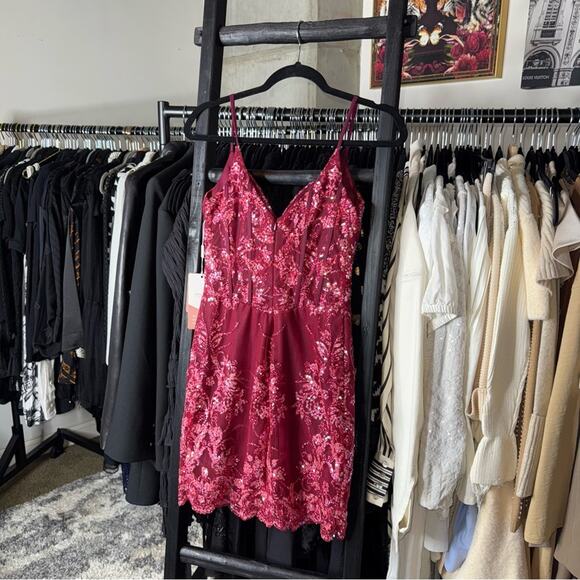 Stacees Sparkly Cabernet Sequin Corset Mini Dress - Picture 5 of 8